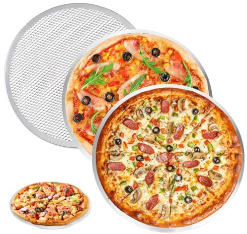 Miawtro 3PCS Pizza Screen,Pizza Tray for Oven Non Stick 12 Inch/30.5cm with Quickly Heat Conduction and Easy Demoulding, Aluminum Pizza Tray with Perforated Design, Baking Trays for Oven Microwave