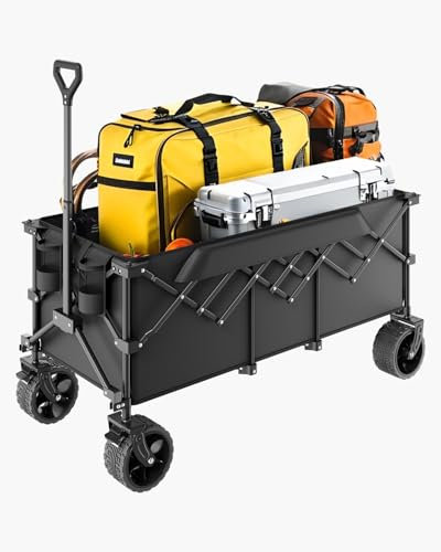 VEVOR Chariot de Jardin Pliable, 300 L, Chariot de Transport Utilitaire Robuste, Grande Capacité de Charge 204,12 kg avec Roues Tout-Terrain, pour Extérieur, Camping, Plage, Épicerie, Jardin, Noir