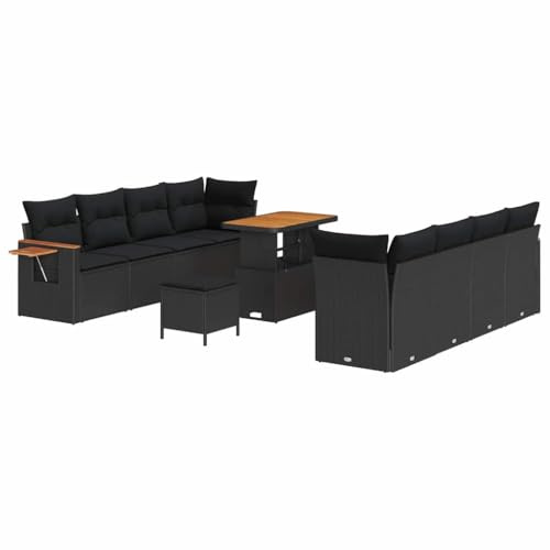 vidaXL 11-TLG. Gartenloungeset mit Kissen in Schwarz aus Poly-Rattan – Komfort und Stil für draußen. Modulare Sitzgelegenheiten für Terrasse, Balkon und Garten.