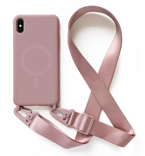 2NSPDRGNI Crossbody Case Compatible with iPhone XS Max,Wireless Charging Shell with Adjustable Neck Cord Lanyard Strap,Rose gold