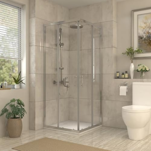 Aquariss 800x800mm Chrome Framed Square Shower Enclosure | Two Sliding Doors, Aluminum Profile, 6mm Tempered Easy Clean Glass, Stainless Steel Handle, 20mm Wall Adjustment, Waterproof