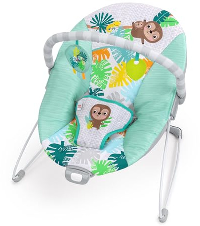 Bright Starts Wild Wonders Vibrations Babywippe, abnehmbarer Spielbügel mit 2 Spielzeugen, rutschfeste Füße, 0–6 Monate bis 9 kg