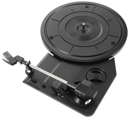 Retro Plattenspieler mit Grammophon Drehteller, 200-mm Trichter | Schwarz, Kunststoffgehäuse, Leicht zu Bedienen, Klarer Klang, Leiser Betrieb, für Musikliebhaber und Einsteiger