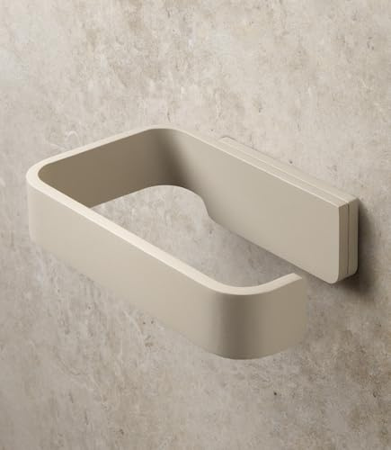 KAZAI. Toilettenpapierhalter ohne Bohren | Klopapierhalter zum Kleben | Klorollenhalter Bad | WC-Papier-Halterung aus Metall | Taupe-Sand