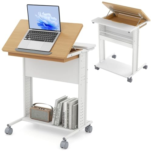 LIFEZEAL Escritorio Portátil para Ordenador con Tablero Inclinable, Mesa para Ordenador Portátil con Estante y Soporte para Revistas y Compartimento Oculto, Mesa Auxiliar para Casa y Oficina