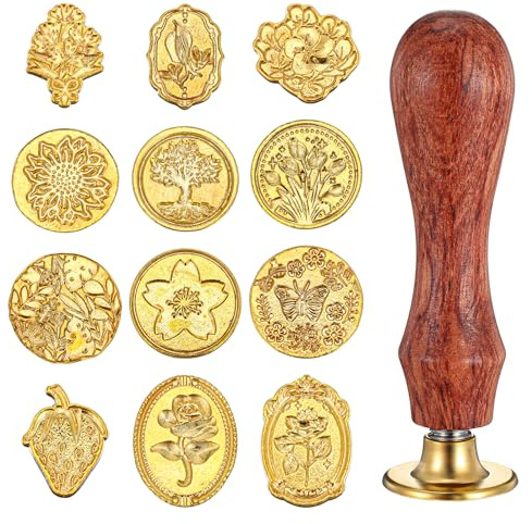 12 Stück Wachssiegel Siegelstempel Personalisiert Wachssiegel Stempel Set Gold Poststempel Vintage Siegelstempel Kopf mit Holzgriff Museumsstempel für Grußkarten Hochzeitseinladungen