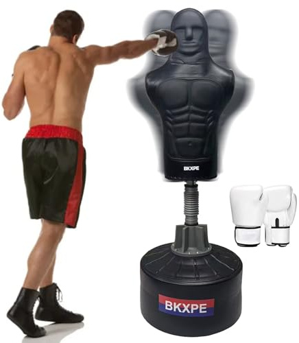 Bob Punching Dummy,Durable Leather Punching Bag with Large Base for Adults & Kids, Freestanding Training Target for Boxing, Taekwondo, MMA, Home Gym（Black）