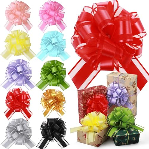 deegbbyi 10 Pièces Gros Noeuds Cadeau, 25cm Nœud à Tirer | Brillant Noeud Voiture Mariage, Disponible Dans Une Variété de Couleurs, pour Fêtes, Mariages, Décoration Intérieure