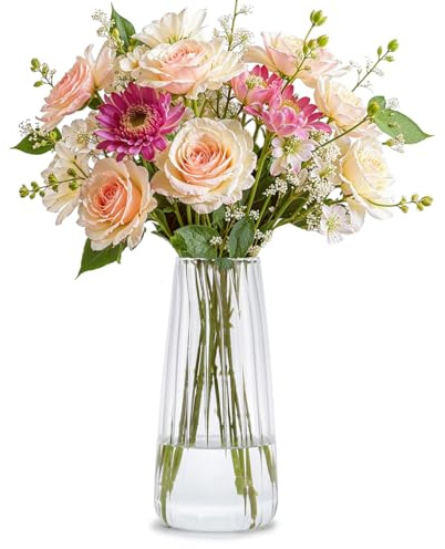 21,1 cm klare Glasvase für Blumen, moderne, gerippte Blumenvase für Tisch, Tafelaufsatz, Hochzeit, Heimdekoration, Glasvasen für Wohnzimmer, Schlafzimmer, Esstisch, Büro, Geburtstag