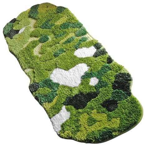 Pineeseatile Badezimmerläufer, Moosteppich, niedliches grünes Moos, Langer rechteckiger Badezimmerläufer, ästhetische Badematte, zottelige, rutschfeste, saugfähige Duschmatte