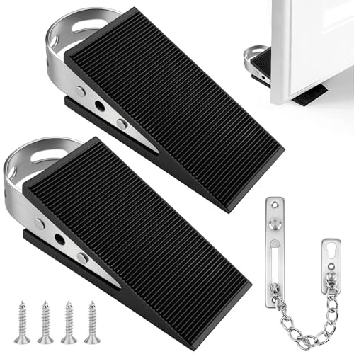 AYUMAL Door Wedges Heavy Duty, Mobile Door Buffer 2PCS with Door Chain Lock | Non-Scratching, Non-Slip Door Stopper with Stainless Steel Holders, Without Damaging Floor and Door for Hotel Home