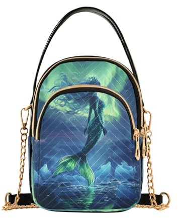 OWFKAY Umhängetasche für Damen, Schultertaschen, Handy, Geldbörse, Handtaschen für Pendler, Einkaufen, Meerjungfrau, Nordlichter