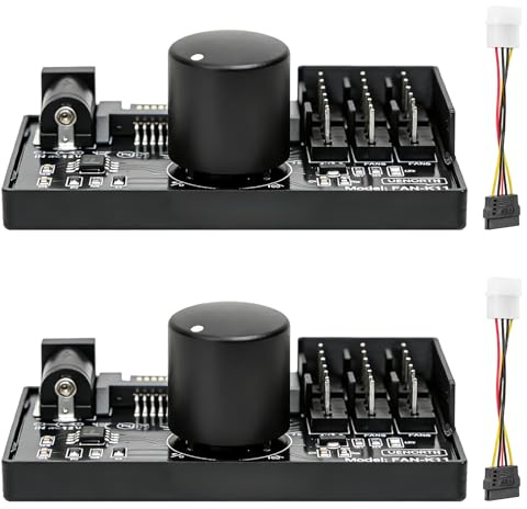 2 controller di velocità della ventola PWM 12 V: 4 poli, controller PWM con cavo adattatore per PC con alimentazione tramite SATA e DC 5525, Cooling Fan Speed Knob con uscita massima totale 60 W 5 A