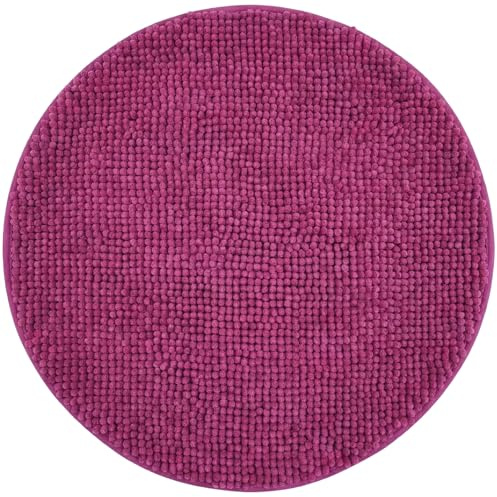 NYVI Badematte NYVISpa Chenille Rund Ø 60 cm Lila - Badezimmerteppich - rutschfest, Saugfähig, Schnell Trocknend, Fußbodenheizung geeignet, Oeko-TEX, Waschbar, Weich