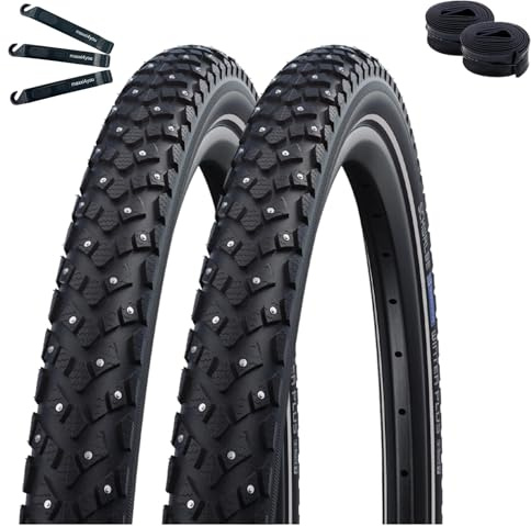 2 x Schwalbe Marathon Winter Plus Fahrradreifen Schwarz/Reflex 55-406 (20 x 2.15) + 2 x Schwalbe Schläuche DV7 inkl. maxxi4you Reifenheber