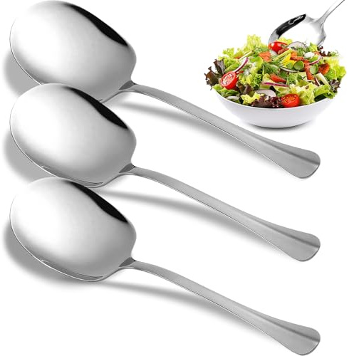 Cuchara de Servir,3 Piezas Grandes Cucharas para Servir de Acero Inoxidable,25cm Cucharas de Servir con Asas Largas,Cuchara de Ensalada,Cuchara Grande para Servir Cocina,Restaurante, Banquete