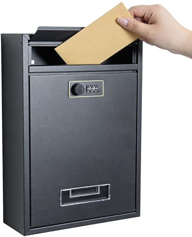 Post Boxes Wall Mounted Mailbox - Waterproof Steel Mail Box with Combination Lock 32 x 21.7 x 8.5cm, Security Large Letter Postbox For Outside Home Office School