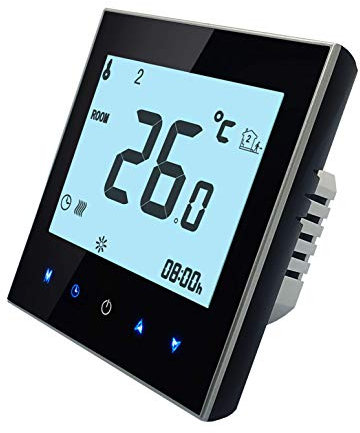 BecaSmart Series 1000 Wifi Smart Thermostat for 16A Electric Underfloor Heating LCD Touch Screen with Sensor Wire, Work with Alexa & Google Home Voice Control Black