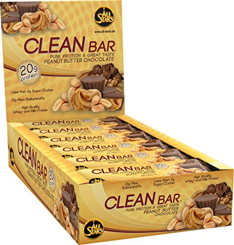 All Stars Clean Bar Peanut Butter Chocolate - 18 Protein-Riegel mit hochwertigem Whey-Protein & Milk-Protein - Fitness-Riegel zuckerarm & kalorienarm - 20% Proteine - sättigende Eiweiß-Riegel