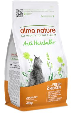 Almo Nature Anti Hairball - Adult Cat Kibble with Fresh Chicken, with a Blend of Vegetable Fibres to Counteract the Formation of Hairballs - 400g Bag