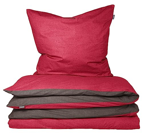 Schiesser Bettwäscheset Doubleface | Renforcé | 100% Baumwolle aus nachhaltiger Produktion | 155x220cm + 80x80cm | Rot-Dunkelgrau