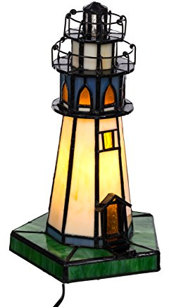 Birendy Tischlampe im Tiffany Style Leuchtturm Tiff130, Tischlampe Motiv Lampe, Dekorationslampe, Tiffany Style, Glaslampe