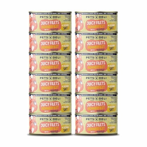 Pets Deli Nassfutter Juicy Filets für Katzen mit Huhn und Ei - ohne Zucker und Getreide, 12x70g