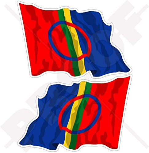 Sami People Waving Flag Saami Lapps, SAPMI Lapland 7,6 cm (75 mm) Vinyl-Aufkleber für Stoßstange, 2 Stück