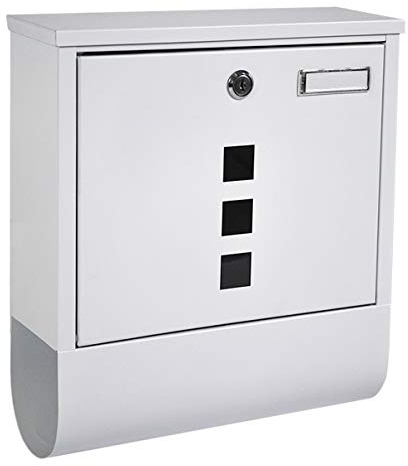 HELO 'B1' Metall Briefkasten abschließbar mit Anti-Rost-Lackierung, Namensschild und Zeitungsfach, Postkasten inkl. Zylinderschloss mit 2 Schlüsseln, stabilen Scharnieren und 3 Sichtfenster (Weiß)