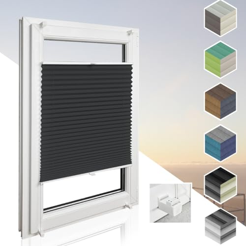Home-Vision® Premium Plissee Faltrollo ohne Bohren mit Klemmfix (Schwarz, B90cm x H120cm) Modern Klemmträger, Verdunklung, Blickdicht Sonnenschutz Jalousie für Fenster & Tür