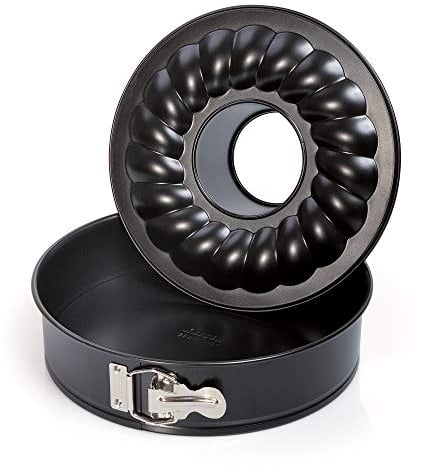 Original Kaiser Classic Springform 28 cm rund, 2 Böden, Flach- und Rohrboden, runde Backform antihaftbeschichtet, Kuchenform auslaufsicher, schwarz