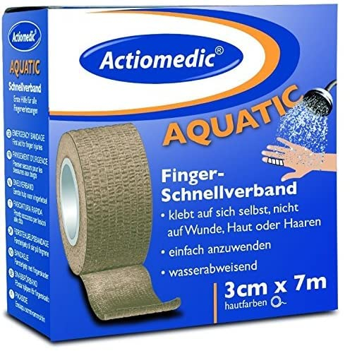 ACTIOMEDIC I Bande de sparadrap élastique étanche, auto-adhésif, Pansement doigts déchirable bleu/blanc/couleur de peau, Ruban adhésif hypoallergénique, 3cm x 7m, Trousse de premiers secours