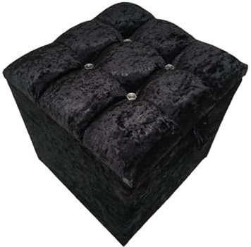 luxisleepltd' Crushed Velvet Diamonds/Fabric Buttons Cube Ottoman Storage Pouffe Toy Box Foot Stool Single Seat (BLACK, DIAMONDS)