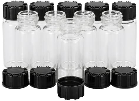 Pxyelec Clear Liquid Sampling Sample Glass Bottles Vials Screwcap Capacity 10 ML(1/3 Oz) Pack of 10 (Clear)