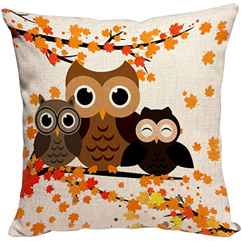 Violetpos Kissenhülle Deko Sofa Zierkissenbezug Auto Zierkissenbezüge Kissenbezüge Kopfkissen Kissen Eulen auf Einer Niederlassungs Orange verlässt Familie 40 x 40 cm