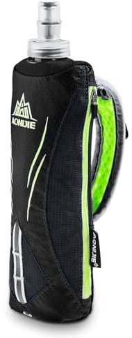 TRIWONDER Gourde à Main 500 ML Sac Porte Bouteille Souple Pliable Sac d'Hydratation pour Running Marathon Course (A - Bouteille à Main 500ml - Noir)