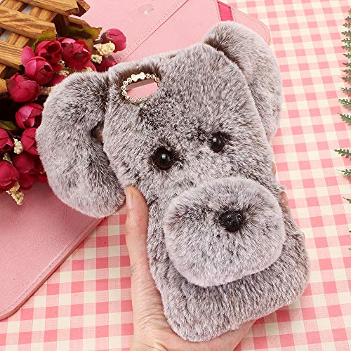 HongHushop Cute dog Case Plush Cover for iPhone 5 5S SE Case Super Soft Warm Fluffy Furry Shockproof Back Case Cover Chic Bling Crystal Diamond Bowknot Case -Brown