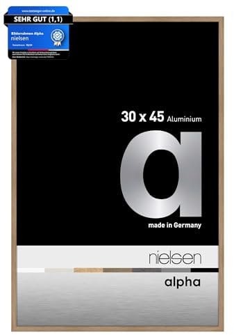 nielsen Bilderrahmen, 30 x 45 cm, Aluminium, Eiche, Fotorahmen zum Aufhängen im Hoch- & Querformat, Echtglas, Alpha