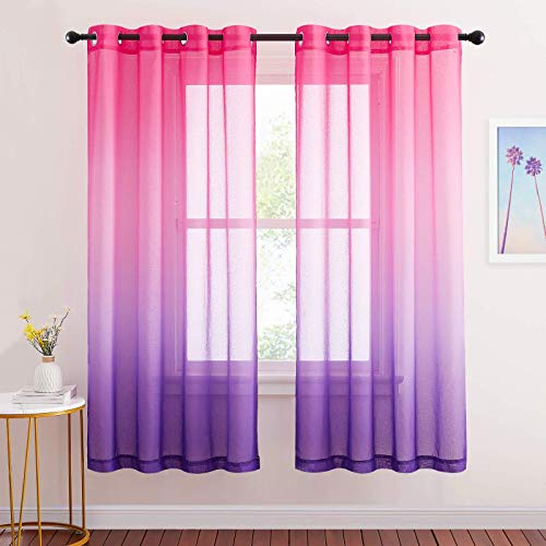 NICETOWN Voilages Rideaux Décoration - Rideau Couleurs Changée en Voile Dégradé Lin Panneaux Salon Belle Rendu pour Chambre, L 140 x H 175 cm, Fuchsia/Violet, 2 Pièces