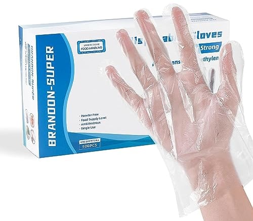 Brandon-super Lot de 500 gants jetables en plastique Transparent Taille unique