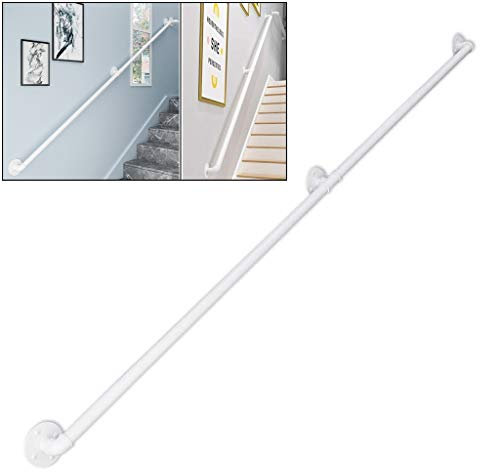 RTY-SC Sécurité Blanc Main Courante for escaliers | Métal Fer Forgé Rampe d'escalier intérieur et extérieur | Garde Corps Kit de Supports muraux | Rambarde Balustrade for handicapés, Personnes âgées