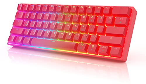 HK Gaming GK61 mechanische 60 Prozent Tastatur | 61 programmierbare Tasten mit RGB Beleuchtung | Kompatibel mit Windows PC & Mac | QWERTY Layout | Hotswap Gateron Mechanical Yellow Switches | Rot