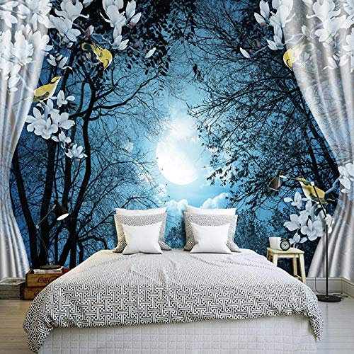 3D Wall Mural Wallpaper Natural Scenery Peaceful Night Forest Moon Custom 3D Room Landscape Photo Wallpaper Window View Bedroom,400 * 280Cm