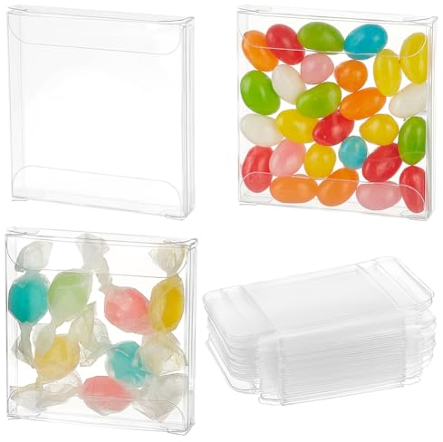 BENECREAT 50PCS Transparente PVC-Schachtel Treat Box 6x6x1 cm Quadratische Geschenkverpackungsboxen Für Geschenkverpackungen Für Hochzeitsfeiern