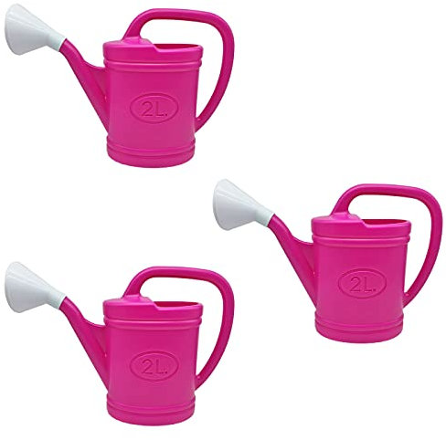 Acan - Pack de 3 regaderas de plástico de 2 litros, regar Flores, Plantas de jardín, Herramientas, Utensilios jardinería riego, casa, balcón, terraza, Patio (Fucsia)