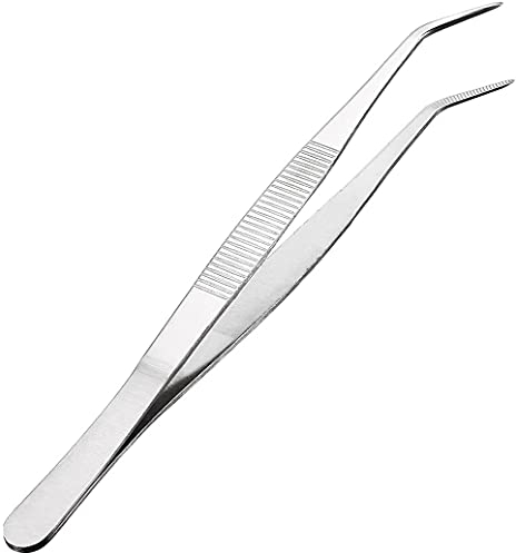 MMOBIEL Pinzette in Acciaio Inossidabile da 20 cm con Punta zigrinata a 60 Gradi, Molle Professionali Multiuso per lavorazioni industriali, Uso in Laboratorio, Giardinaggio, Cucina