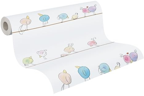 A.S. Création Kinderzimmertapete Little Love Tapete mit niedlichen Vögeln PVC-freie Vliestapete bunt weiß blau grün braun seidenmatt glatt 381371