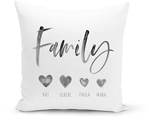 Familie Kissen Personalisiert Dekokissen Family personalisiert mit Namen Deko Geschenk Bezug inkl. Füllung 40x40 cm