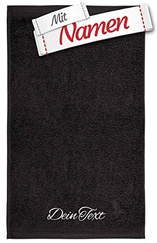 möve Superwuschel Gästetuch mit Namen Bestickt, 30x50 Schwarz Baumwolle, Bad Frottee Handtuch für Gäste WC personalisiert, Gästehandtuch besticken Lassen