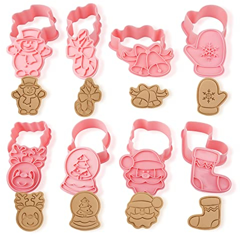 Formine per Biscotti di Natale, 8Pcs Set di Tagliabiscotti, 3D Stampi Biscotti, Christmas Cookie Cutter, Tagliabiscotti per Bambini, per Biscotti fondenti da forno, Tagliabiscotti Riutilizzabile B